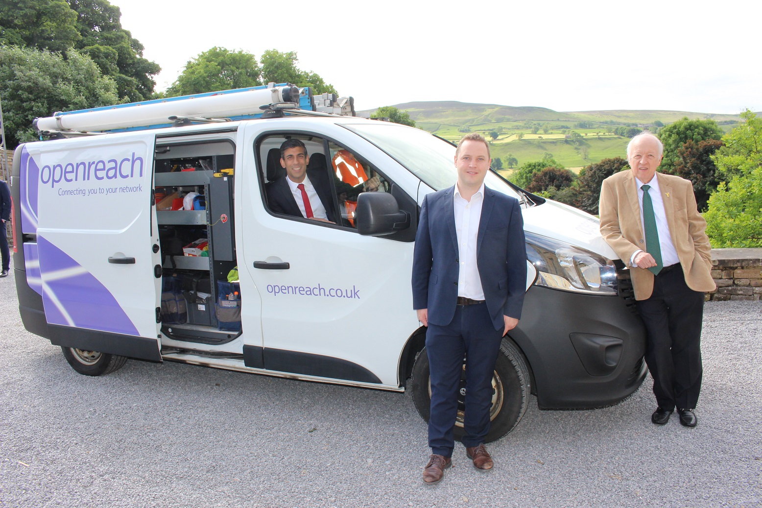 Rishi Sunak MP with Cllr Carl Les and Matt Davis from Openreach