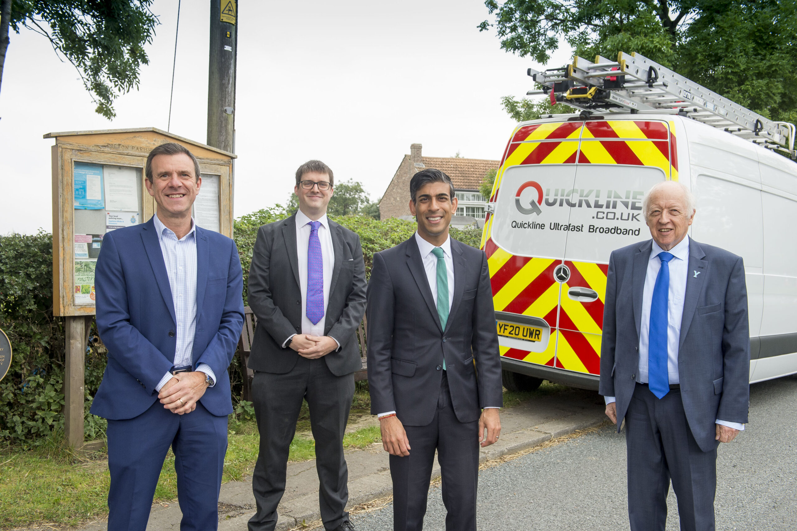 Rishi Sunak, MP for Richmond (Yorks) with Alastair Taylor, CEO or NYnet, Sean Royce, CEO of Quickline Communications and Cllr Carl Les, Leader of North Yorkshire County Council